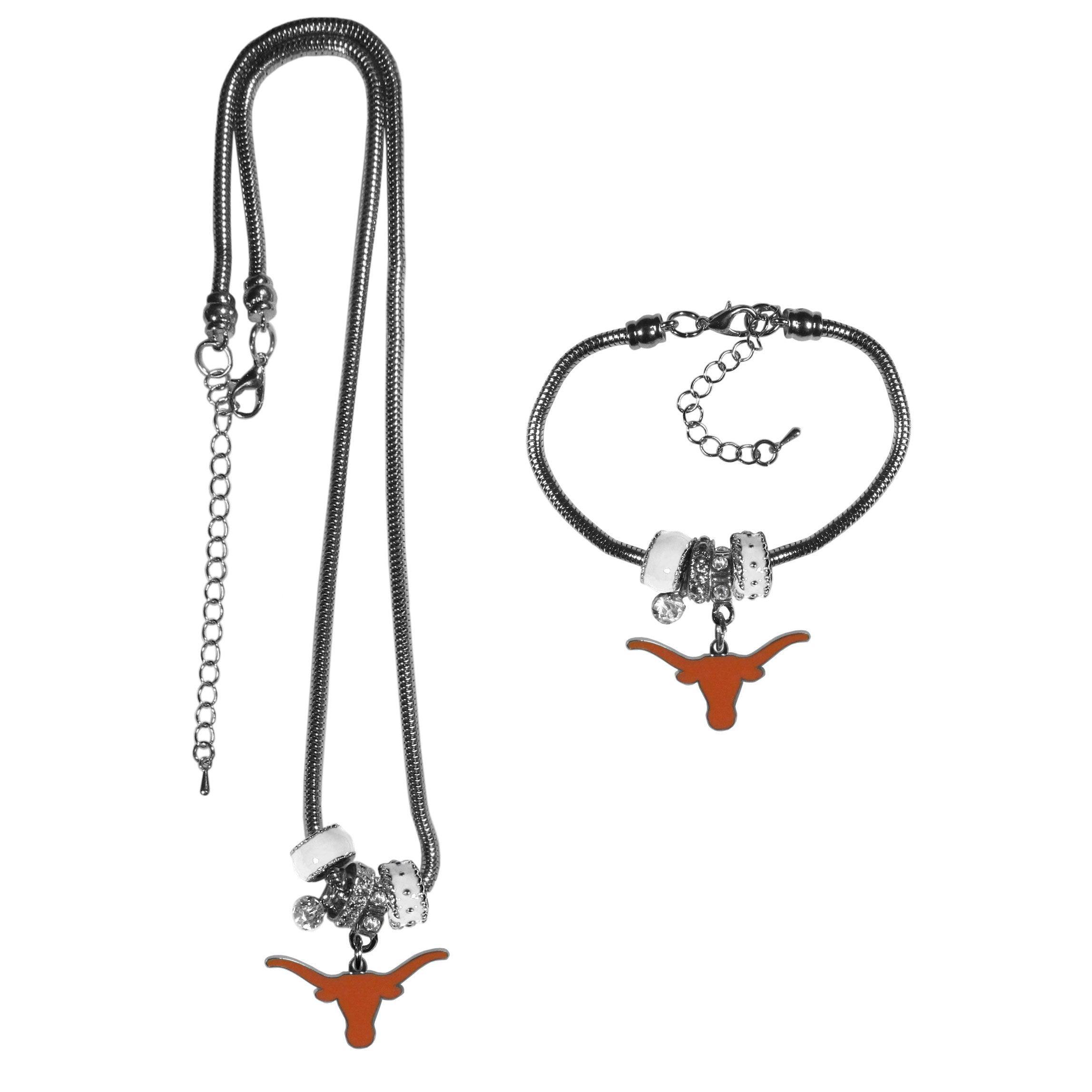 Texas Longhorns Euro Bead Necklace and Bracelet Set - Flyclothing LLC