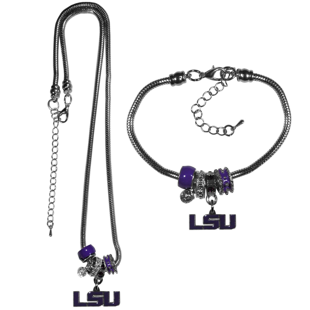 LSU Tigers Euro Bead Necklace and Bracelet Set - Flyclothing LLC