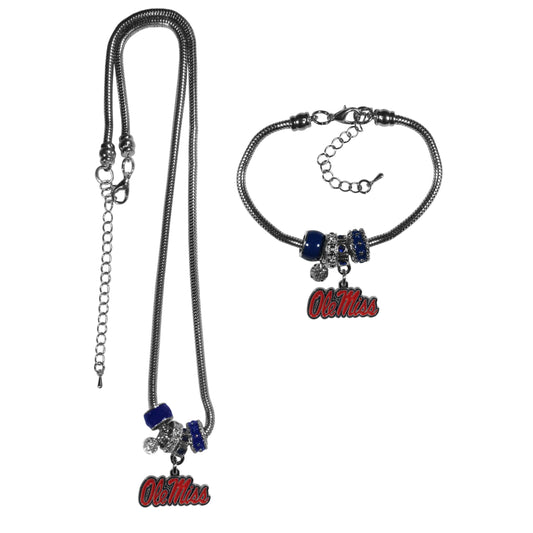 Mississippi Rebels Euro Bead Necklace and Bracelet Set - Siskiyou Buckle