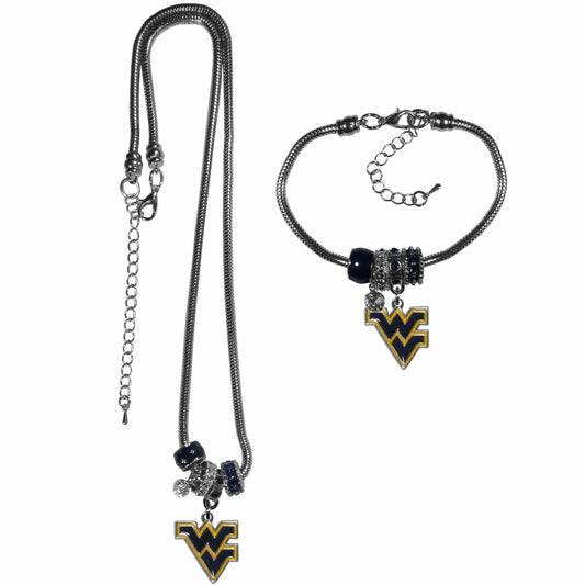 W. Virginia Mountaineers Euro Bead Necklace and Bracelet Set - Flyclothing LLC