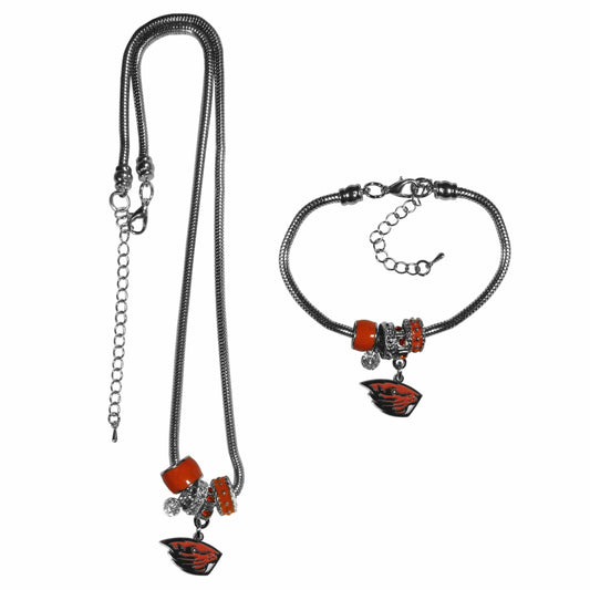 Oregon St. Beavers Euro Bead Necklace and Bracelet Set - Siskiyou Buckle