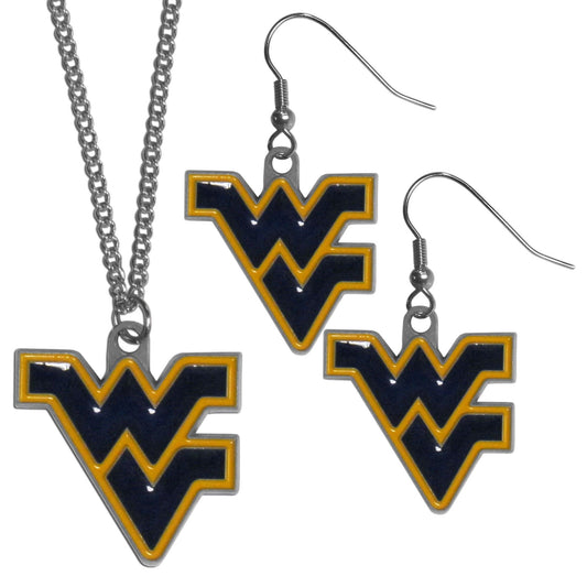 W. Virginia Mountaineers Dangle Earrings and Chain Necklace Set - Flyclothing LLC