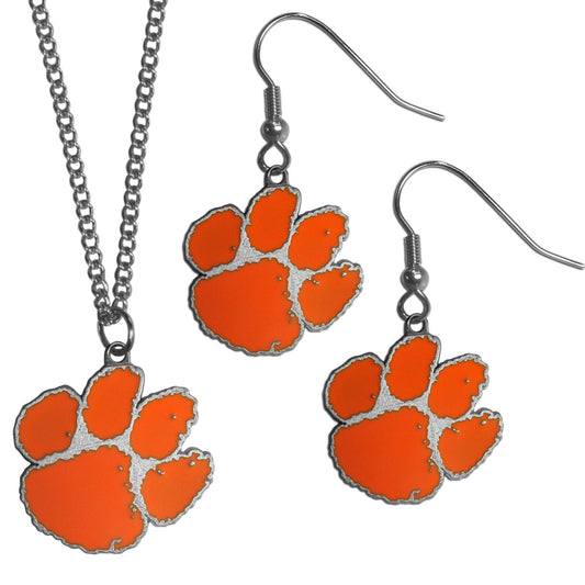 Clemson Tigers Dangle Earrings and Chain Necklace Set - Siskiyou Buckle