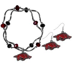 Arkansas Razorbacks Dangle Earrings and Crystal Bead Bracelet Set - Flyclothing LLC