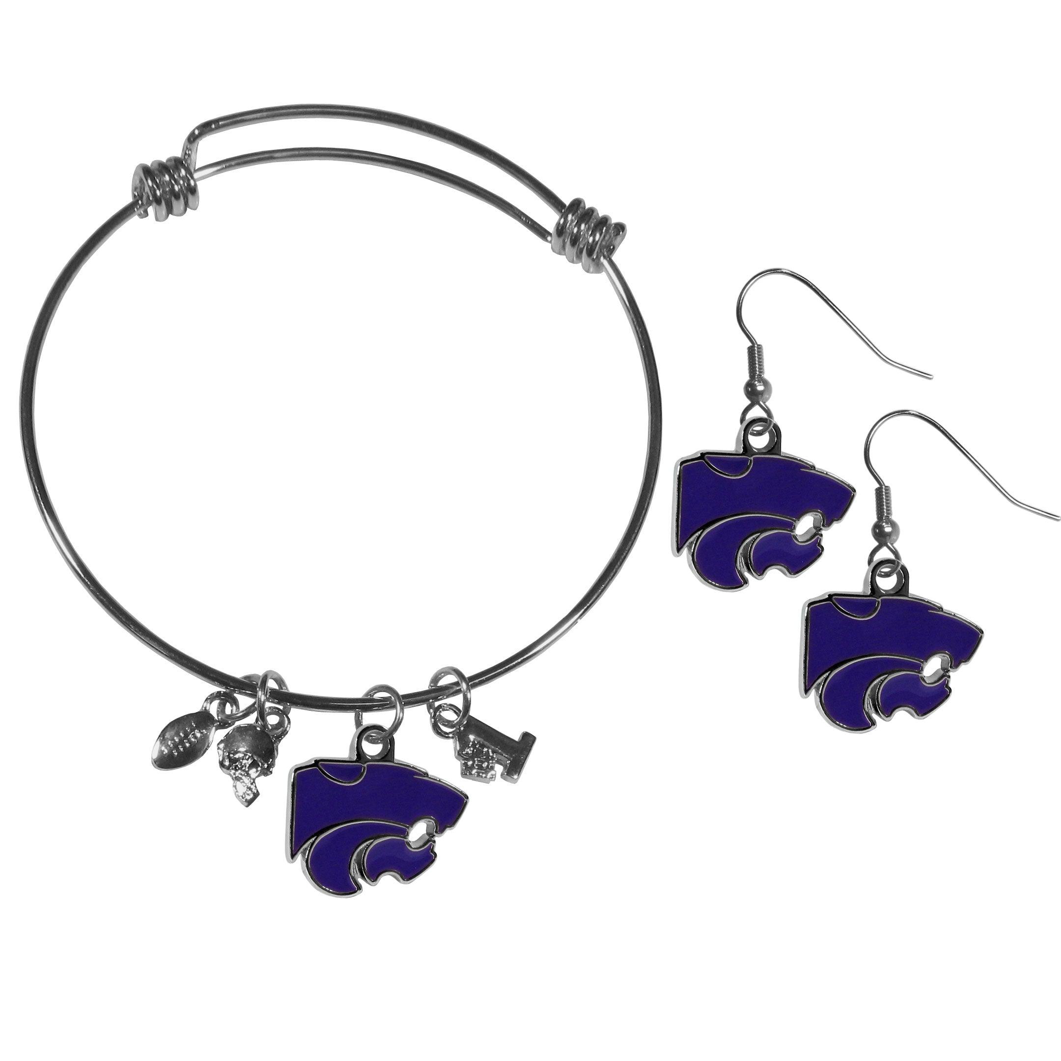 Kansas St. Wildcats Dangle Earrings and Charm Bangle Bracelet Set - Flyclothing LLC