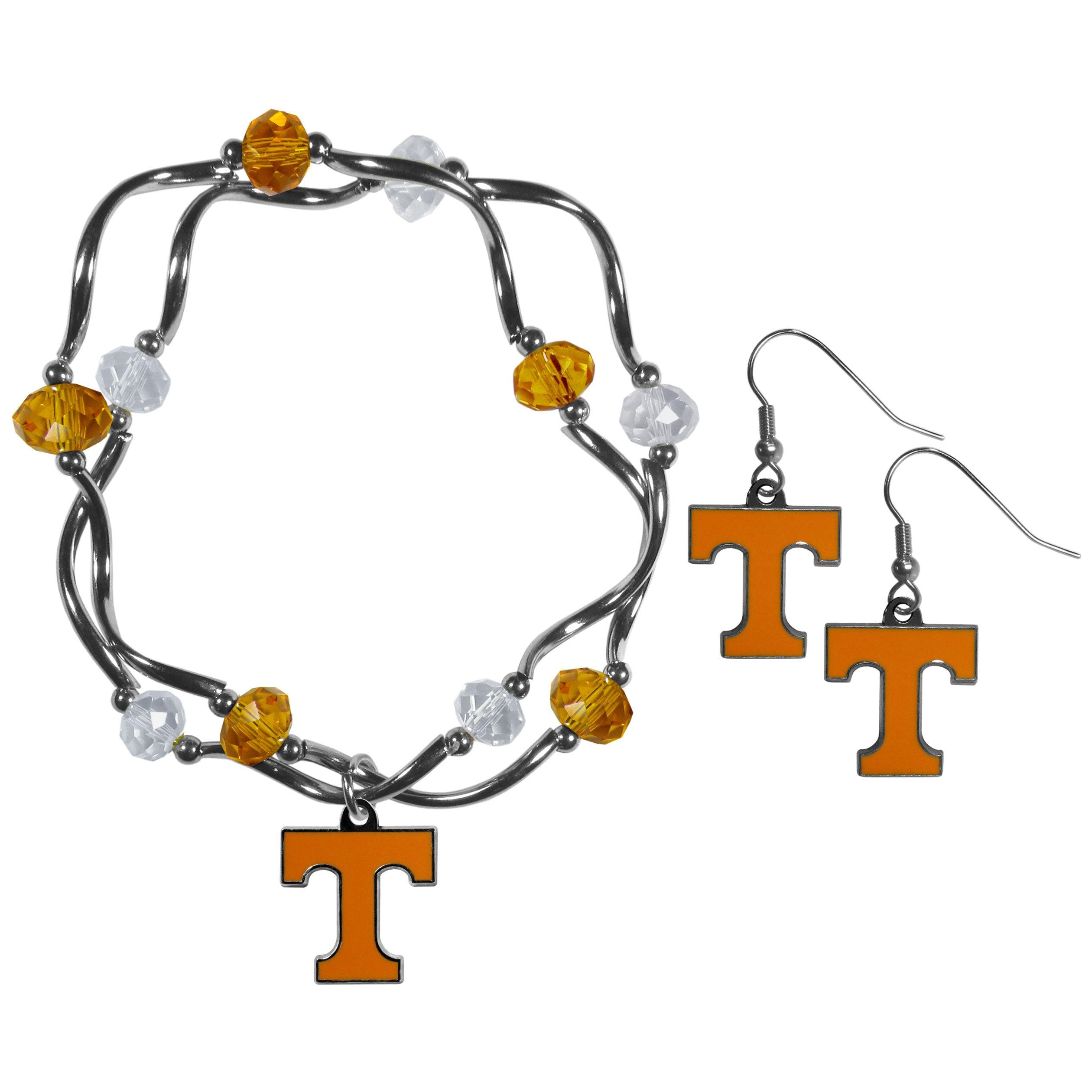 Tennessee Volunteers Dangle Earrings and Crystal Bead Bracelet Set - Flyclothing LLC