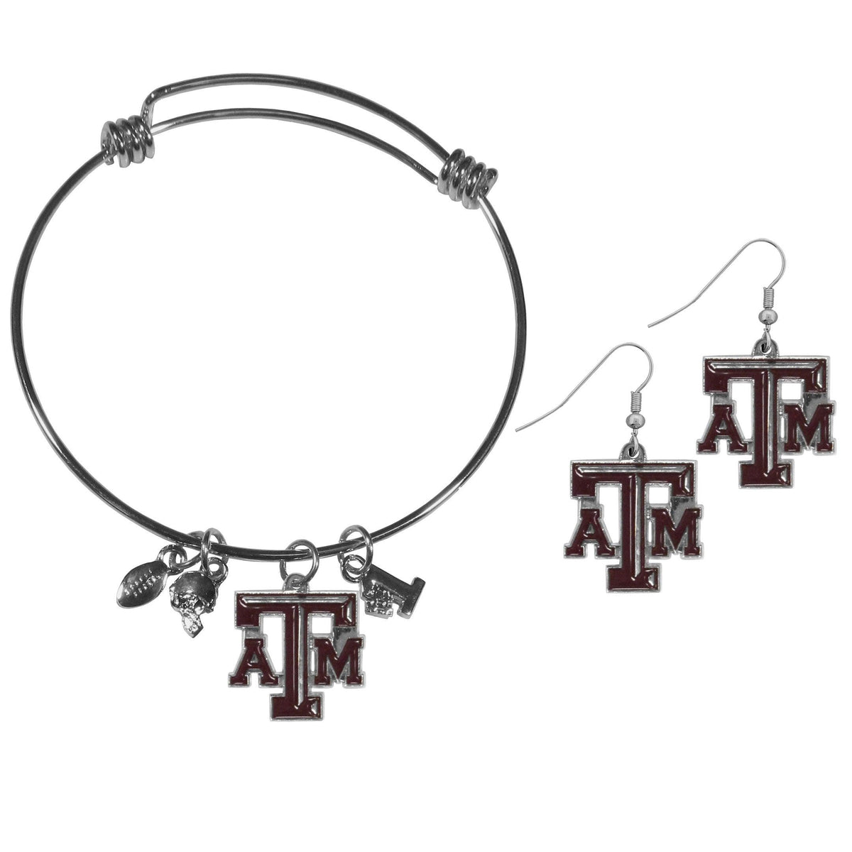 Texas A & M Aggies Dangle Earrings and Charm Bangle Bracelet Set - Flyclothing LLC