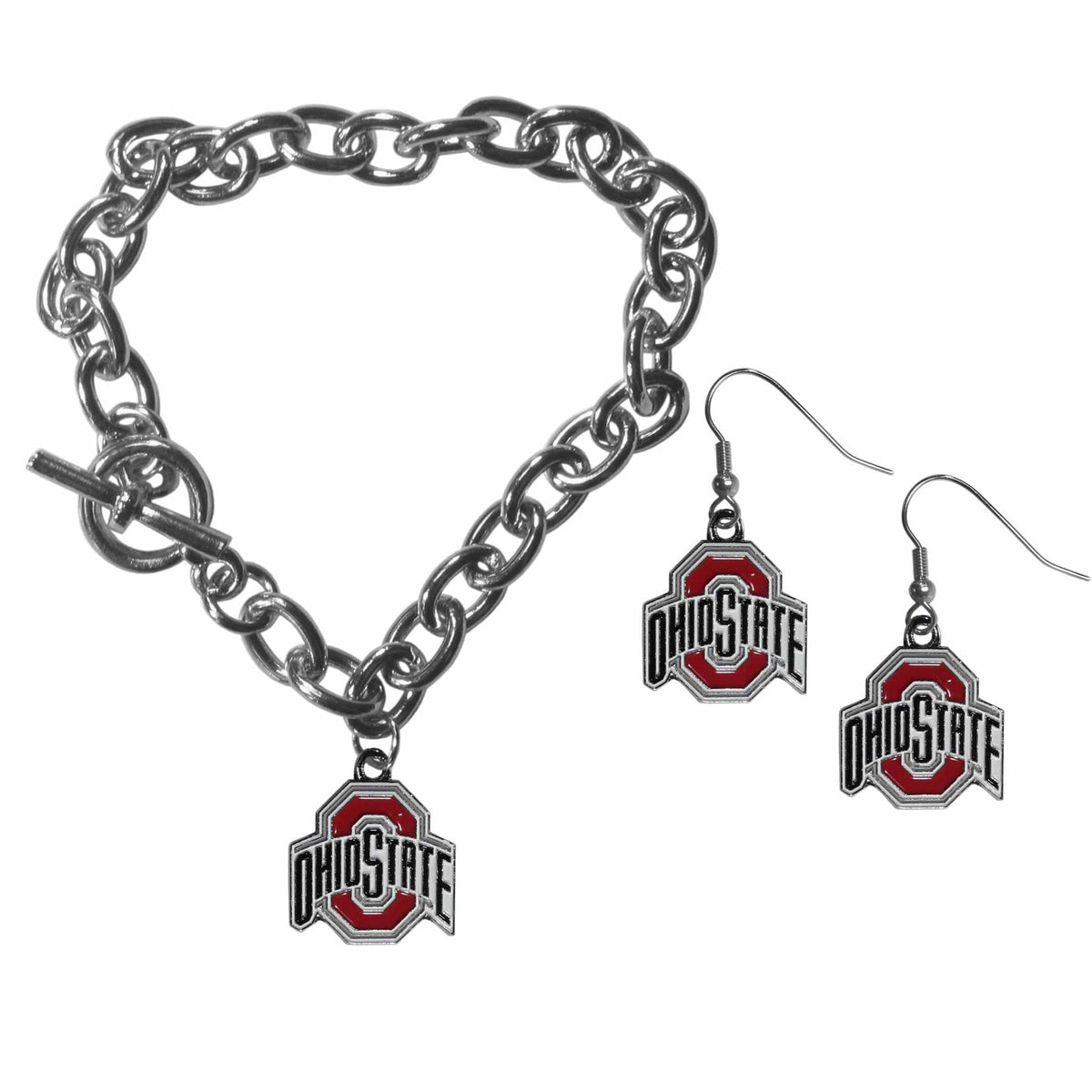 Ohio St. Buckeyes Chain Bracelet and Dangle Earring Set - Siskiyou Buckle