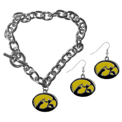 Iowa Hawkeyes Chain Bracelet and Dangle Earring Set - Flyclothing LLC