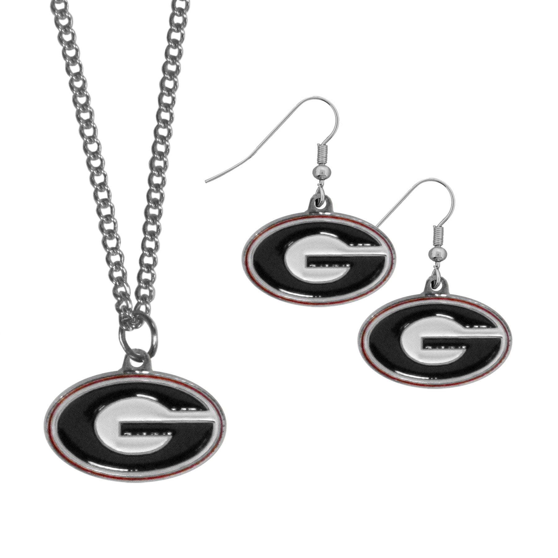 Georgia Bulldogs Dangle Earrings and Chain Necklace Set - Flyclothing LLC