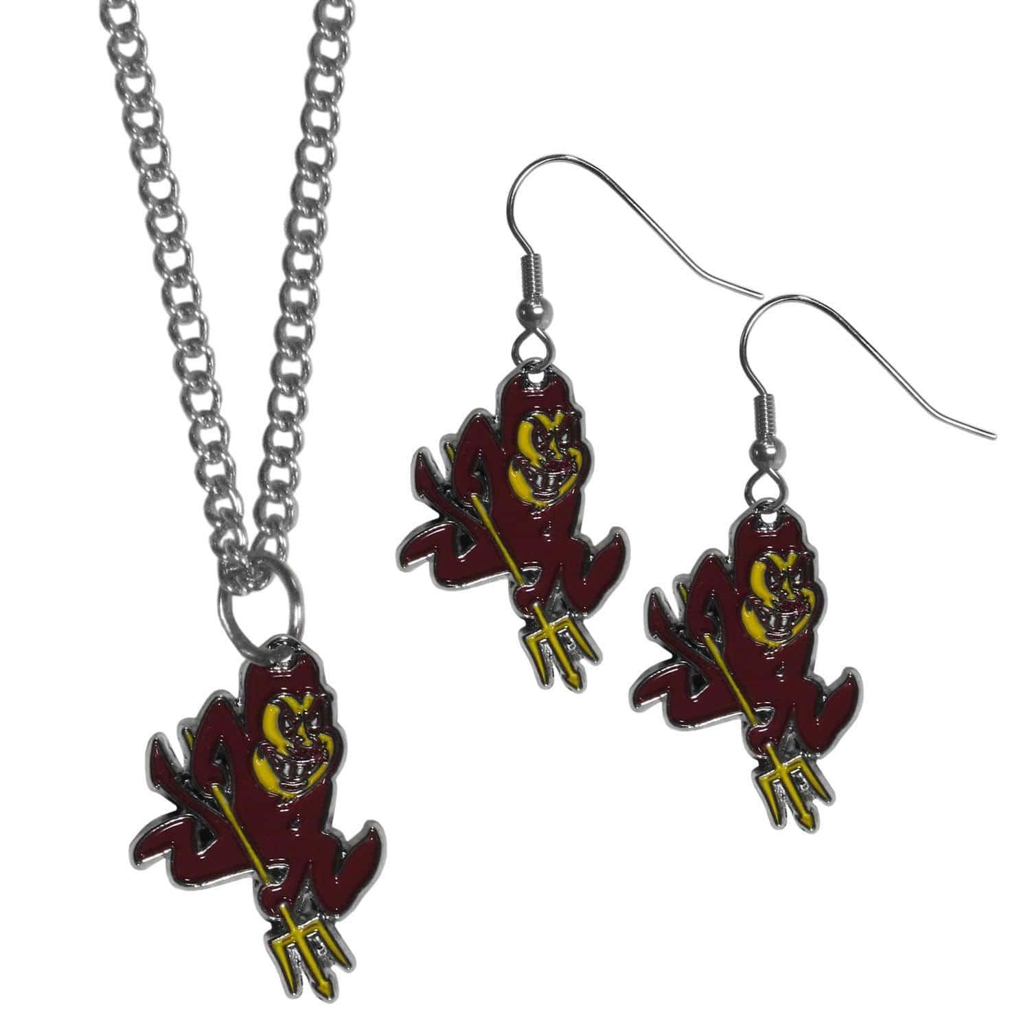 Arizona St. Sun Devils Dangle Earrings and Chain Necklace Set - Siskiyou Buckle