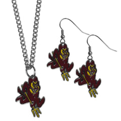 Arizona St. Sun Devils Dangle Earrings and Chain Necklace Set - Siskiyou Buckle