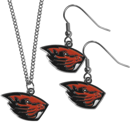 Oregon St. Beavers Dangle Earrings and Chain Necklace Set - Siskiyou Buckle