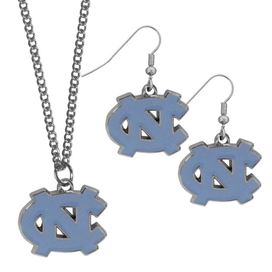 N. Carolina Tar Heels Dangle Earrings and Chain Necklace Set - Flyclothing LLC