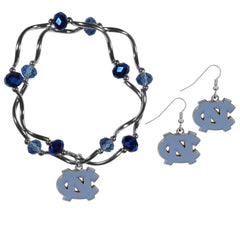 N. Carolina Tar Heels Dangle Earrings and Crystal Bead Bracelet Set - Flyclothing LLC