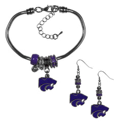 Kansas St. Wildcats Euro Bead Earrings and Bracelet Set - Flyclothing LLC