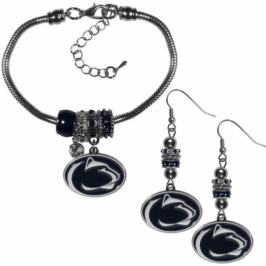 Penn St. Nittany Lions Euro Bead Earrings and Bracelet Set - Siskiyou Buckle