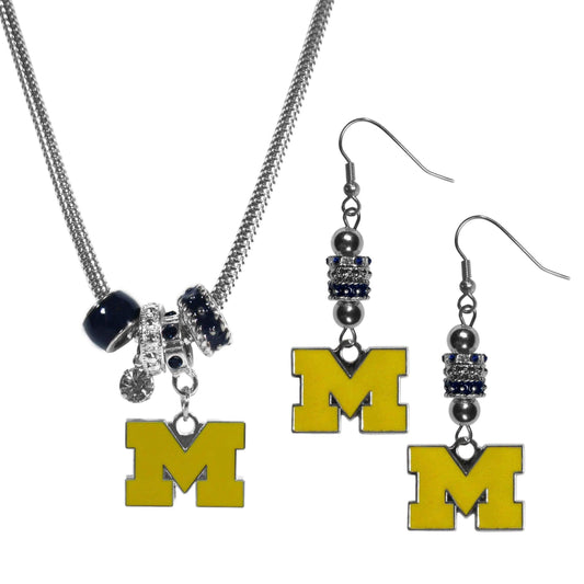 Michigan Wolverines Euro Bead Earrings and Necklace Set - Siskiyou Buckle