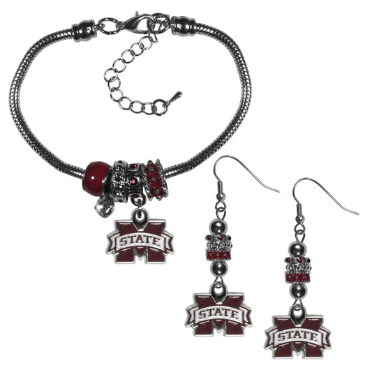 Mississippi St. Bulldogs Euro Bead Earrings and Bracelet Set - Siskiyou Buckle