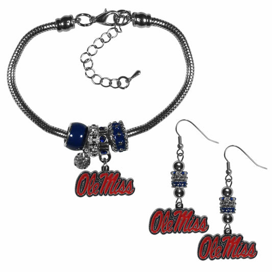 Mississippi Rebels Euro Bead Earrings and Bracelet Set - Siskiyou Buckle