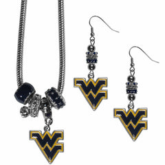 W. Virginia Mountaineers Euro Bead Earrings and Necklace Set - Flyclothing LLC