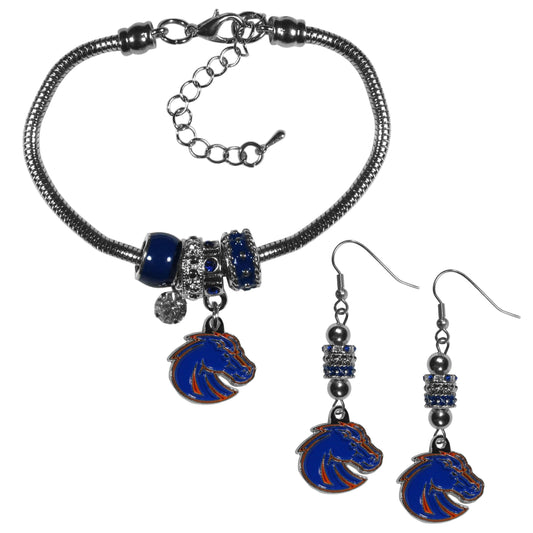 Boise St. Broncos Euro Bead Earrings and Bracelet Set - Siskiyou Buckle