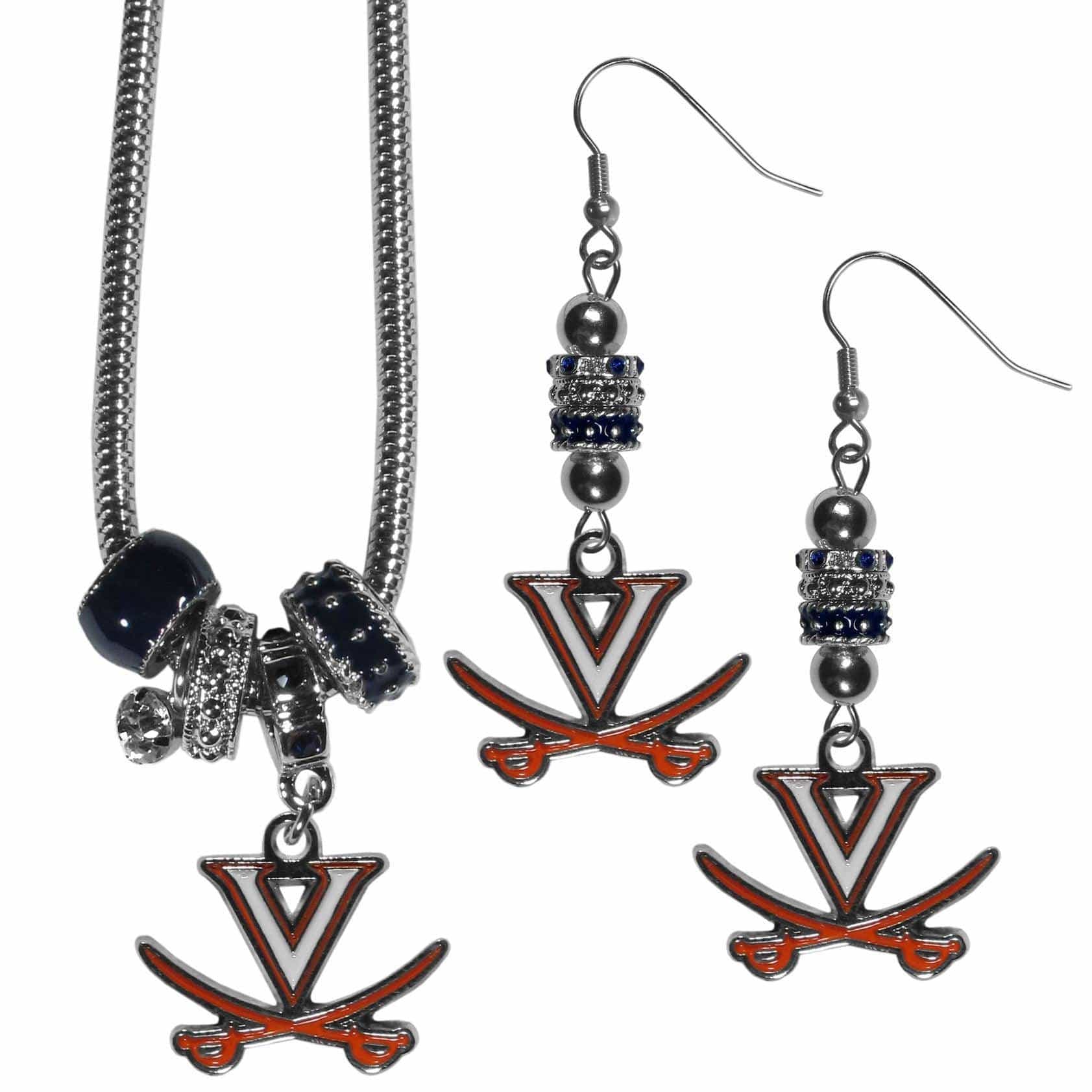 Virginia Cavaliers Euro Bead Earrings and Necklace Set - Flyclothing LLC