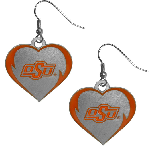 Oklahoma St. Cowboys Heart Dangle Earrings - Siskiyou Buckle