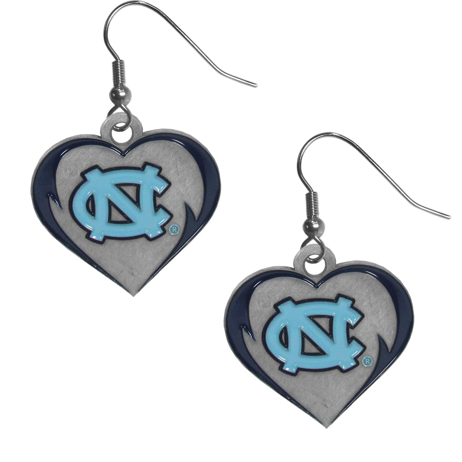 N. Carolina Tar Heels Heart Dangle Earrings - Flyclothing LLC