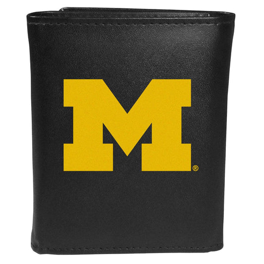 Michigan Wolverines Leather Tri-fold Wallet, Large Logo - Siskiyou Buckle