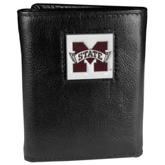 Mississippi St. Bulldogs Deluxe Leather Tri-fold Wallet Packaged in Gift Box - Flyclothing LLC