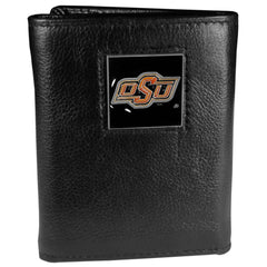 Oklahoma State Cowboys Deluxe Leather Tri-fold Wallet Packaged in Gift Box - Siskiyou Buckle