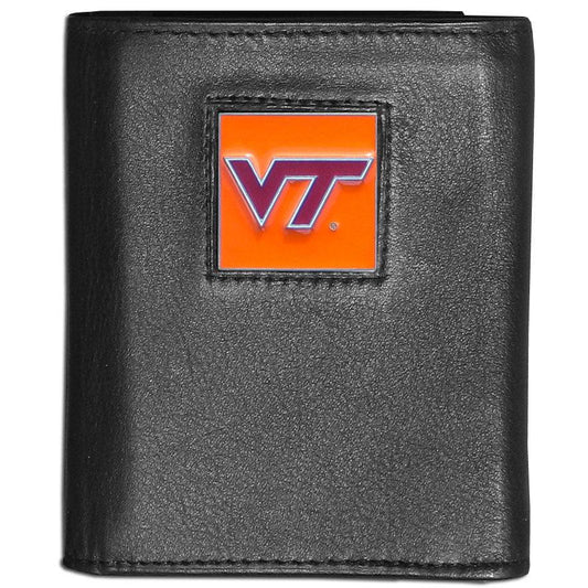 Virginia Tech Hokies Deluxe Leather Tri-fold Wallet Packaged in Gift Box - Flyclothing LLC