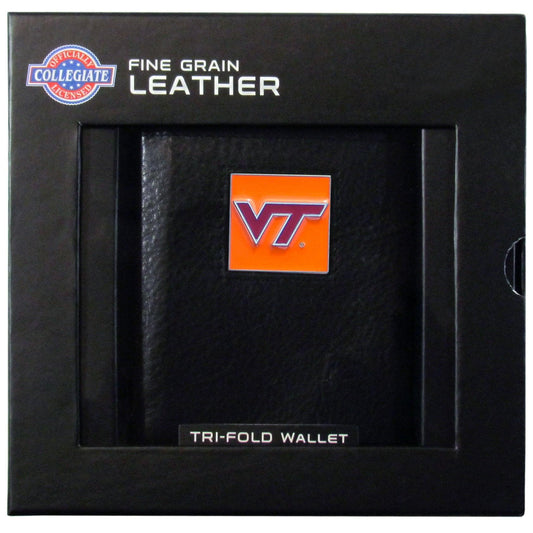 Virginia Tech Hokies Deluxe Leather Tri-fold Wallet Packaged in Gift Box - Flyclothing LLC