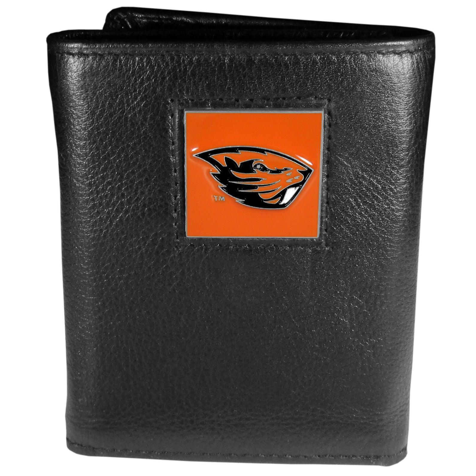 Oregon St. Beavers Deluxe Leather Tri-fold Wallet Packaged in Gift Box - Flyclothing LLC