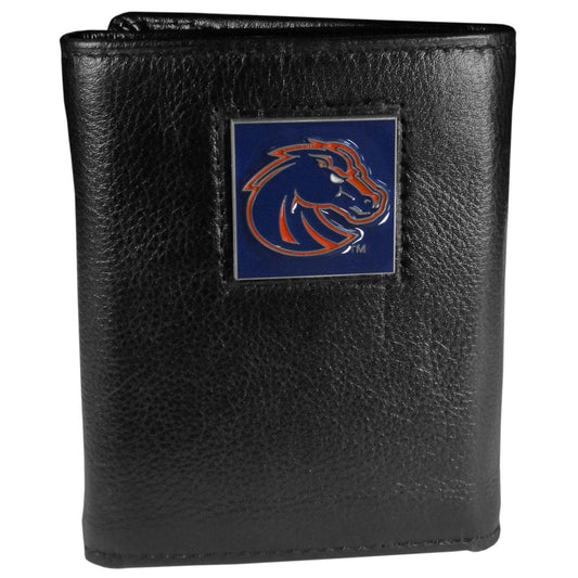 Boise St. Broncos Deluxe Leather Tri-fold Wallet Packaged in Gift Box - Siskiyou Buckle