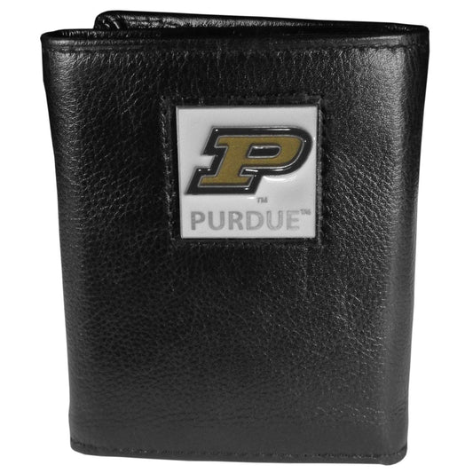 Purdue Boilermakers Deluxe Leather Tri-fold Wallet Packaged in Gift Box - Siskiyou Buckle