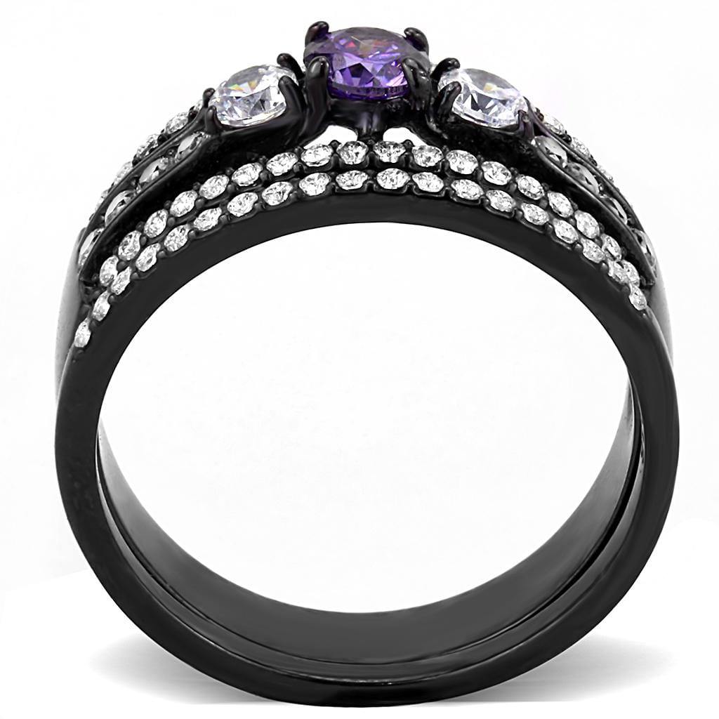 Alamode IP Black(Ion Plating) Stainless Steel Ring with AAA Grade CZ in Amethyst - Alamode