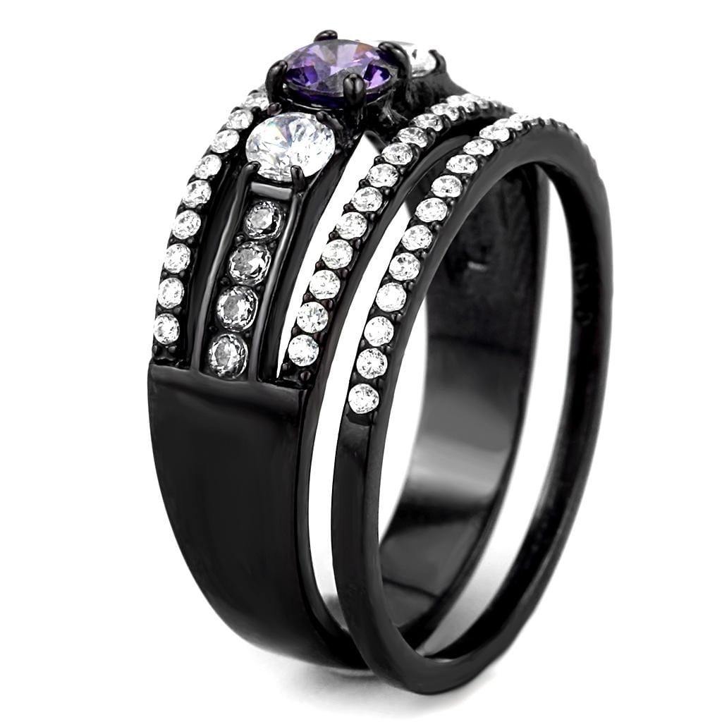 Alamode IP Black(Ion Plating) Stainless Steel Ring with AAA Grade CZ in Amethyst - Alamode