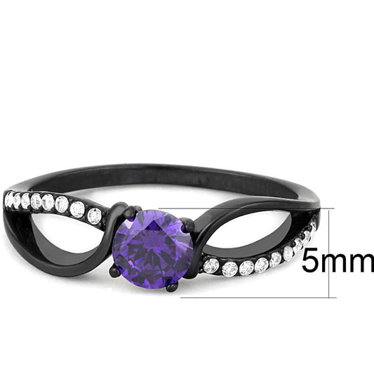 Alamode IP Black(Ion Plating) Stainless Steel Ring with AAA Grade CZ in Amethyst - Alamode