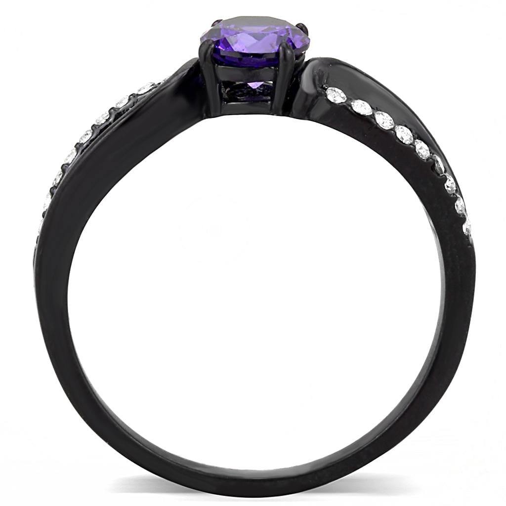 Alamode IP Black(Ion Plating) Stainless Steel Ring with AAA Grade CZ in Amethyst - Alamode