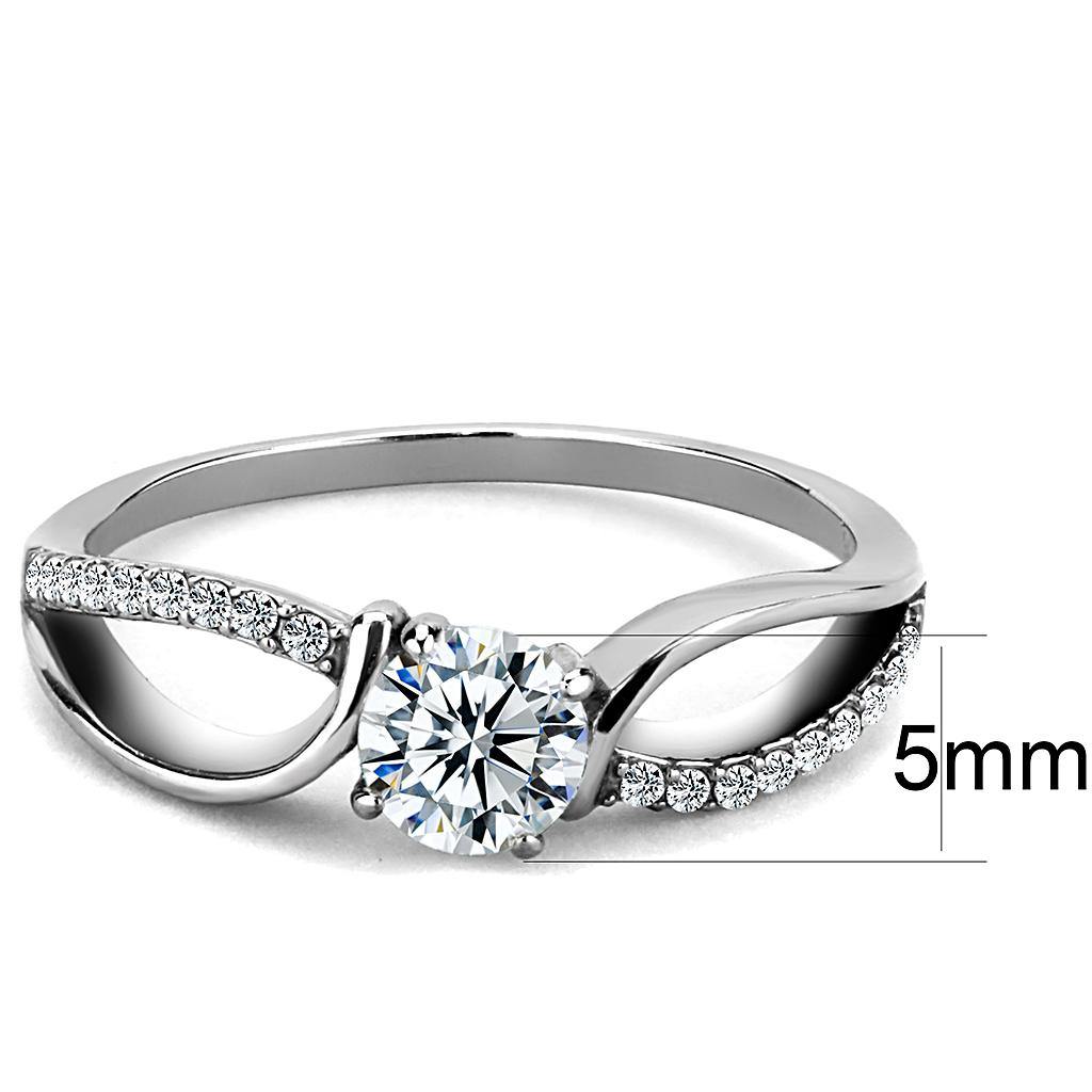 Alamode High polished (no plating) Stainless Steel Ring with AAA Grade CZ in Clear - Flyclothing LLC