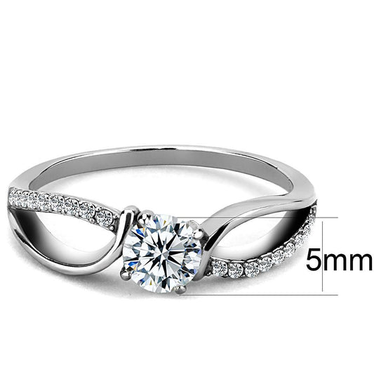 Alamode High polished (no plating) Stainless Steel Ring with AAA Grade CZ in Clear - Flyclothing LLC