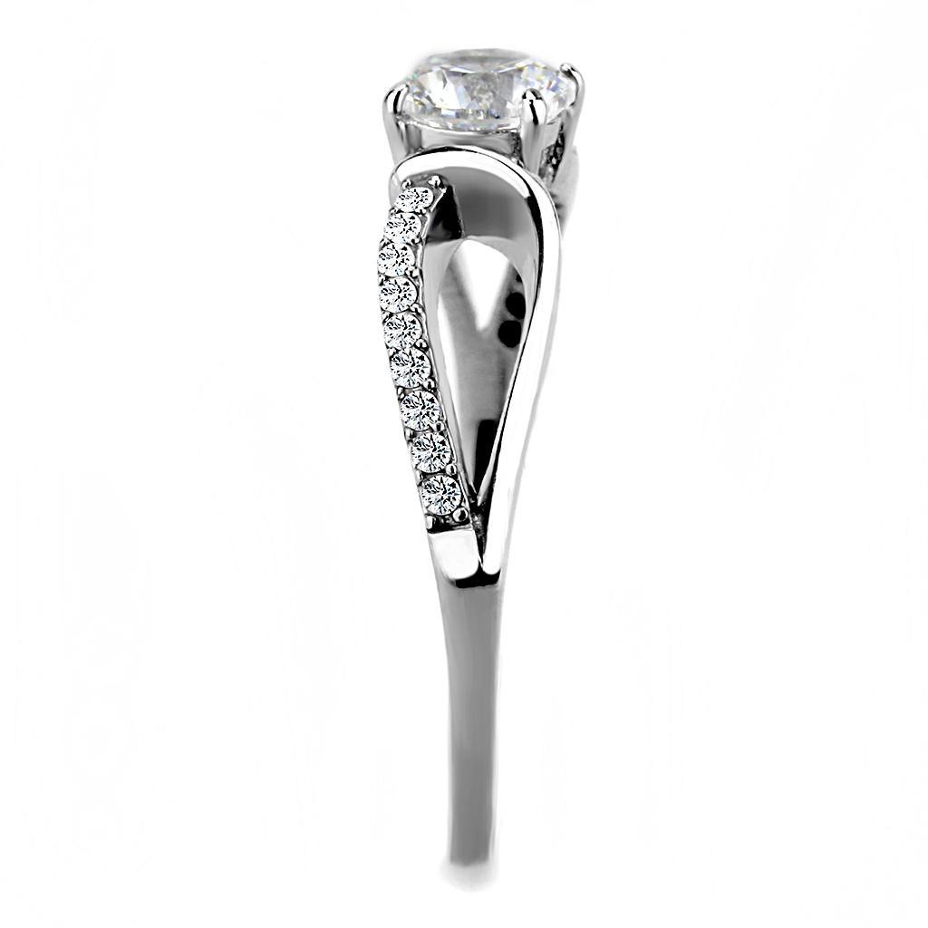 Alamode High polished (no plating) Stainless Steel Ring with AAA Grade CZ in Clear - Flyclothing LLC