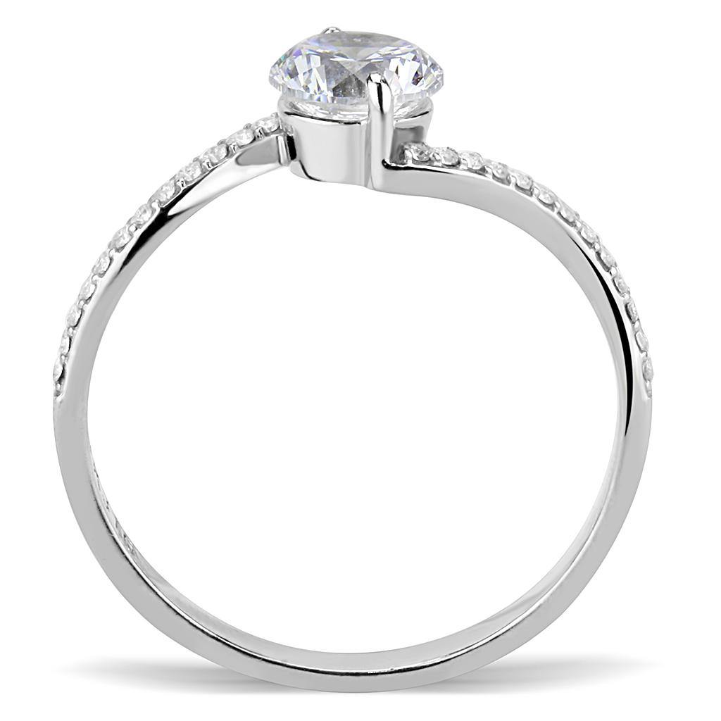 Alamode High polished (no plating) Stainless Steel Ring with AAA Grade CZ in Clear - Flyclothing LLC