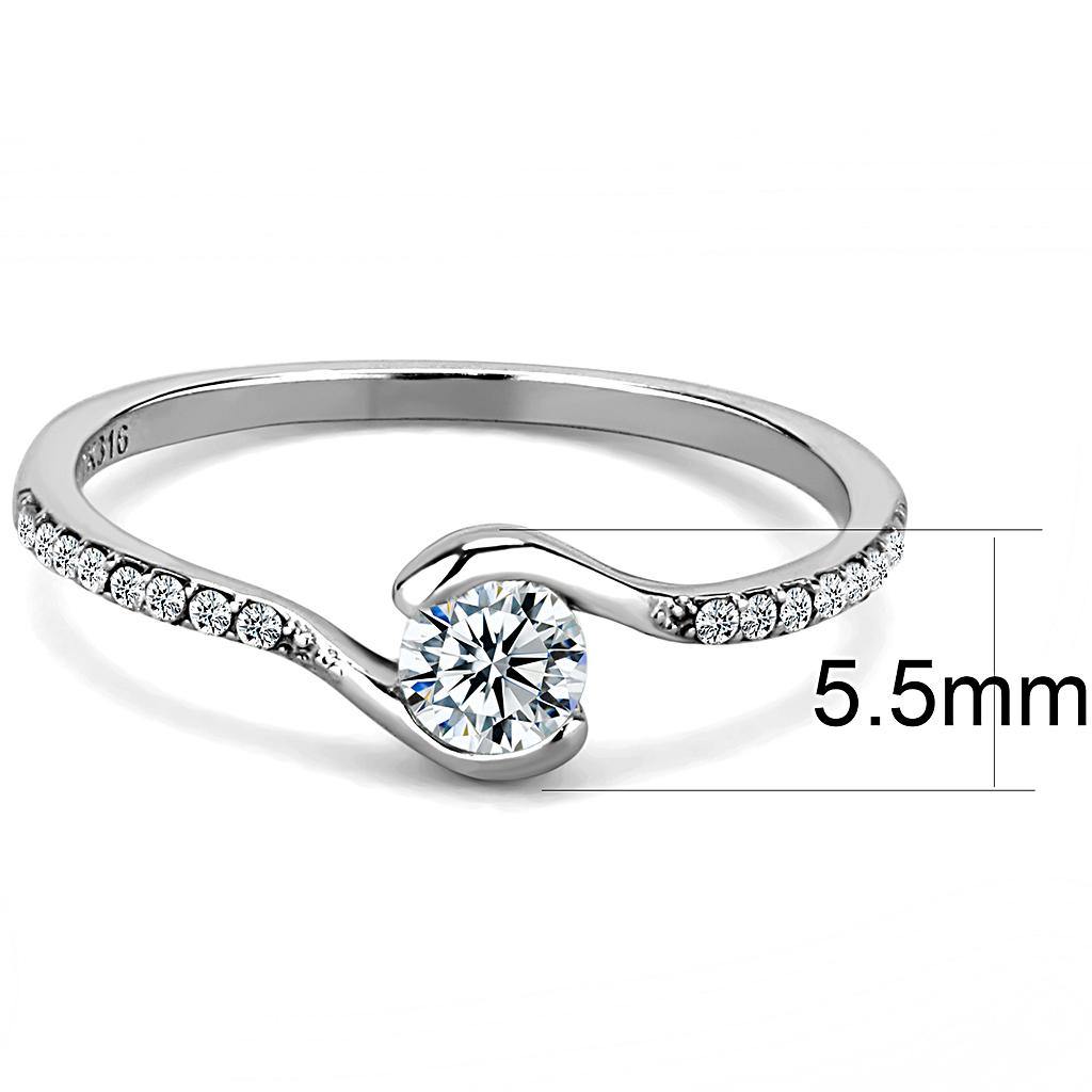 Alamode High polished (no plating) Stainless Steel Ring with AAA Grade CZ in Clear - Flyclothing LLC