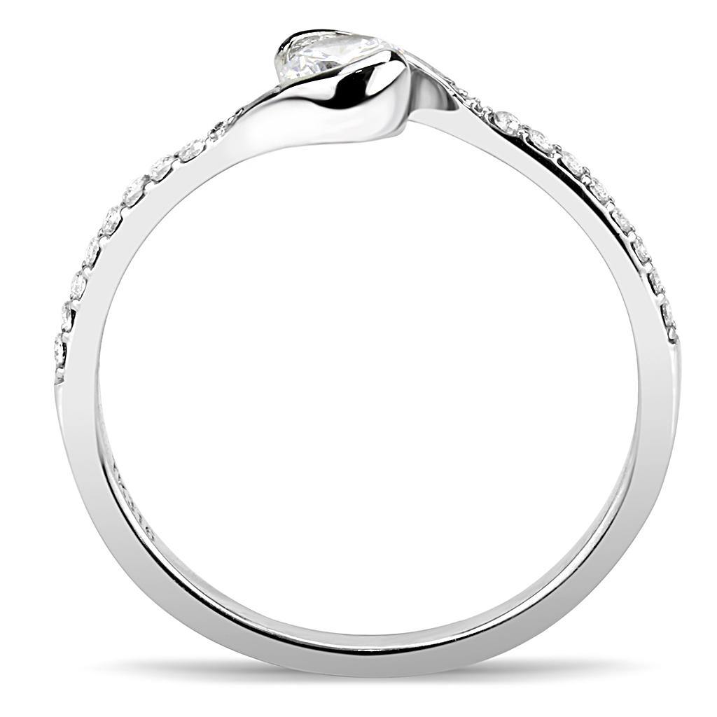 Alamode High polished (no plating) Stainless Steel Ring with AAA Grade CZ in Clear - Flyclothing LLC