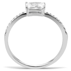 Alamode High polished (no plating) Stainless Steel Ring with Cubic in Clear - Alamode