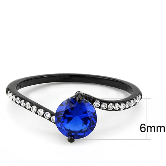 Alamode IP Black(Ion Plating) Stainless Steel Ring with Synthetic Spinel in London Blue - Flyclothing LLC