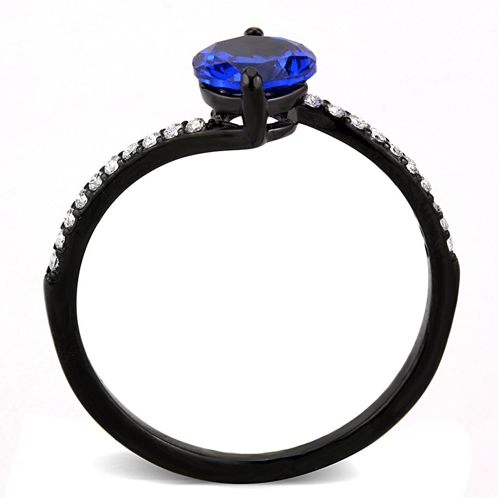 Alamode IP Black(Ion Plating) Stainless Steel Ring with Synthetic Spinel in London Blue - Flyclothing LLC